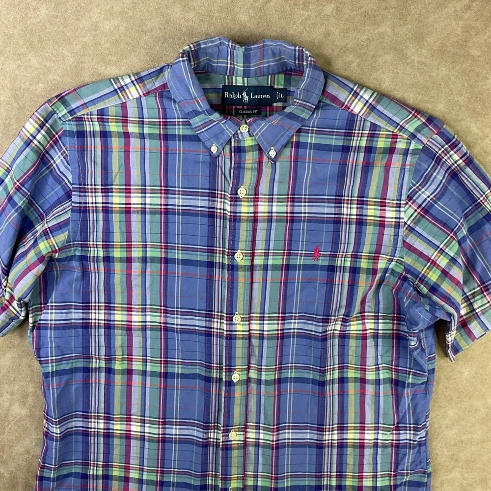 Polo Ralph Lauren Plaid Shirt Mens L Short Sleeve Button Down Classic Vintage